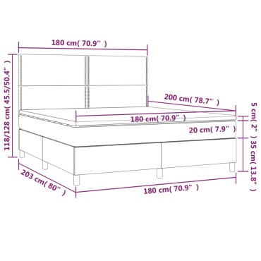 vidaXL Κρεβάτι Boxspring με Στρώμα & LED Αν.Γκρι 180x200 εκ. Βελούδινο