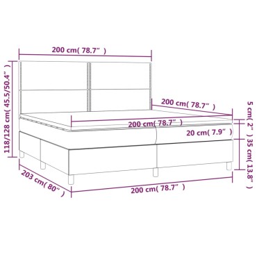 vidaXL Κρεβάτι Boxspring με Στρώμα & LED Αν.Γκρι 200x200 εκ. Βελούδινο