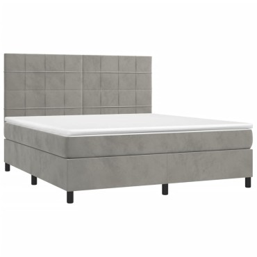 vidaXL Κρεβάτι Boxspring με Στρώμα & LED Αν.Γκρι 180x200 εκ. Βελούδινο