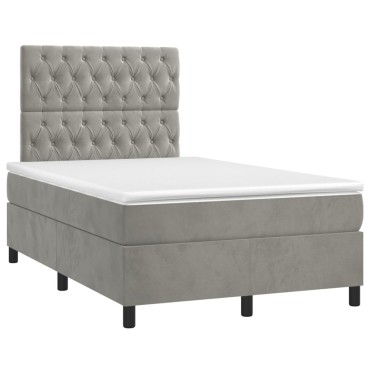 vidaXL Κρεβάτι Boxspring με Στρώμα & LED Αν.Γκρι 120x200 εκ. Βελούδινο