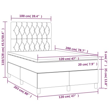 vidaXL Κρεβάτι Boxspring με Στρώμα & LED Αν.Γκρι 120x200 εκ. Βελούδινο