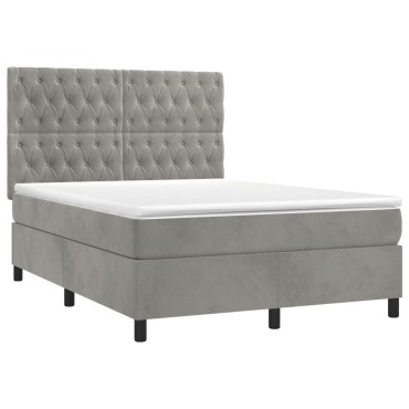 vidaXL Κρεβάτι Boxspring με Στρώμα & LED Αν.Γκρι 140x200 εκ. Βελούδινο