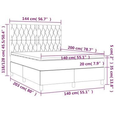 vidaXL Κρεβάτι Boxspring με Στρώμα & LED Αν.Γκρι 140x200 εκ. Βελούδινο