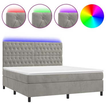 vidaXL Κρεβάτι Boxspring με Στρώμα & LED Αν.Γκρι 180x200 εκ. Βελούδινο
