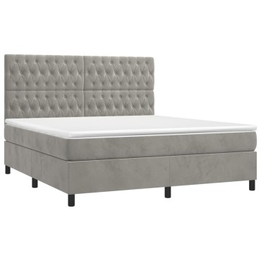 vidaXL Κρεβάτι Boxspring με Στρώμα & LED Αν.Γκρι 180x200 εκ. Βελούδινο