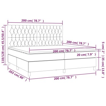 vidaXL Κρεβάτι Boxspring με Στρώμα & LED Σκ. Γκρι 200x200εκ. Βελούδινο
