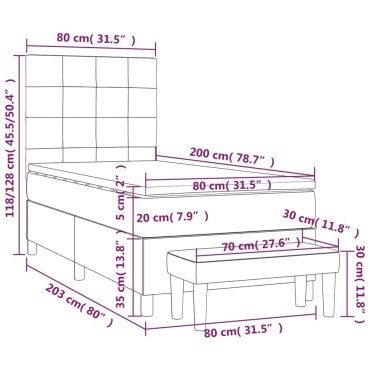 vidaXL Κρεβάτι Boxspring με Στρώμα Σκούρο Γκρι 80x200 εκ. Υφασμάτινο
