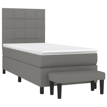 vidaXL Κρεβάτι Boxspring με Στρώμα Σκούρο Γκρι 90x200 εκ. Υφασμάτινο