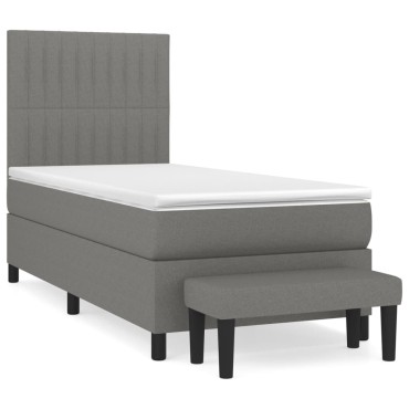 vidaXL Κρεβάτι Boxspring με Στρώμα Σκούρο Γκρι 90x200 εκ. Υφασμάτινο