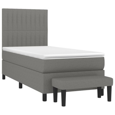 vidaXL Κρεβάτι Boxspring με Στρώμα Σκούρο Γκρι 90x200 εκ. Υφασμάτινο