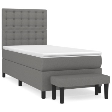 vidaXL Κρεβάτι Boxspring με Στρώμα Σκούρο Γκρι 90x200 εκ. Υφασμάτινο