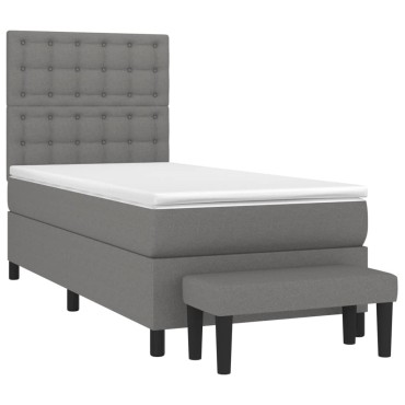 vidaXL Κρεβάτι Boxspring με Στρώμα Σκούρο Γκρι 90x200 εκ. Υφασμάτινο
