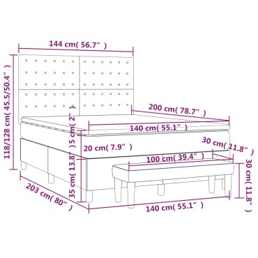 vidaXL Κρεβάτι Boxspring με Στρώμα Ανοιχτό Γκρι 140x200 εκ. Υφασμάτινο