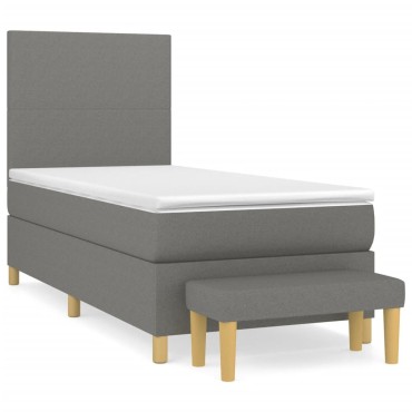 vidaXL Κρεβάτι Boxspring με Στρώμα Σκούρο Γκρι 90x200 εκ. Υφασμάτινο