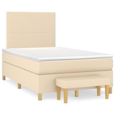 vidaXL Κρεβάτι Boxspring με Στρώμα Κρεμ 120x200cm Υφασμάτινο 1 τεμ. - Μονό