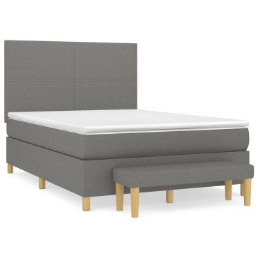 vidaXL Κρεβάτι Boxspring με Στρώμα Σκούρο Γκρι 140x190 εκ. Υφασμάτινο