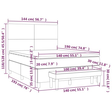 vidaXL Κρεβάτι Boxspring με Στρώμα Μπλε 140x190cm Υφασμάτινο 1 τεμ. - Διπλό