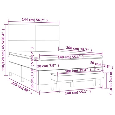 vidaXL Κρεβάτι Boxspring με Στρώμα Μπλε 140x200cm Υφασμάτινο 1 τεμ. - Διπλό