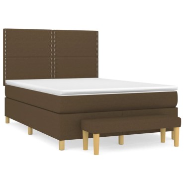 vidaXL Κρεβάτι Boxspring με Στρώμα Σκούρο Καφέ 140x190 εκ. Υφασμάτινο