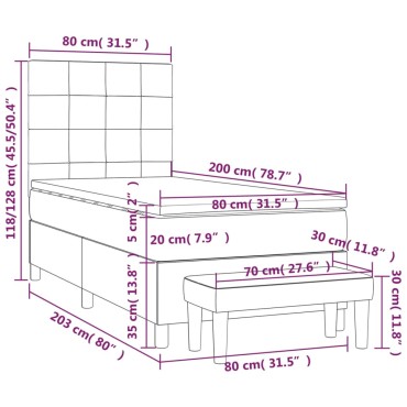 vidaXL Κρεβάτι Boxspring με Στρώμα Σκούρο Γκρι 80x200 εκ. Υφασμάτινο