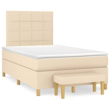 vidaXL Κρεβάτι Boxspring με Στρώμα Κρεμ 120x200cm Υφασμάτινο 1 τεμ. - Μονό