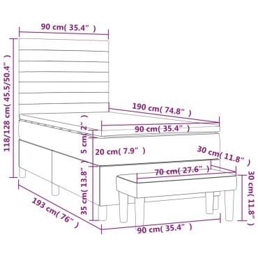 vidaXL Κρεβάτι Boxspring με Στρώμα Taupe 90x190 εκ.Υφασμάτινο