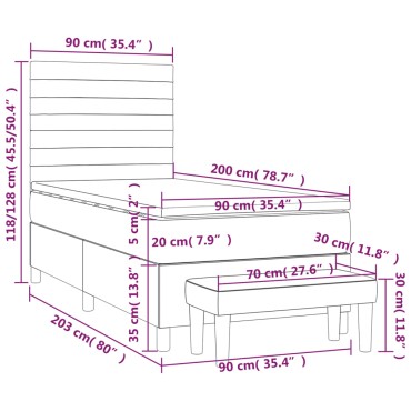 vidaXL Κρεβάτι Boxspring με Στρώμα Taupe 90x200 εκ. Υφασμάτινο