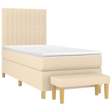 vidaXL Κρεβάτι Boxspring με Στρώμα Κρεμ 80x200cm Υφασμάτινο 1 τεμ. - Μονό