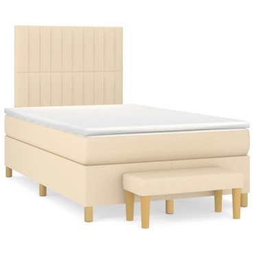 vidaXL Κρεβάτι Boxspring με Στρώμα Κρεμ 120x200cm Υφασμάτινο 1 τεμ. - Μονό