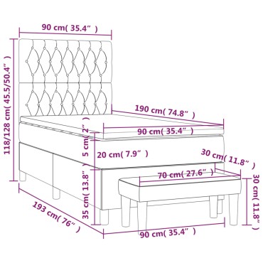 vidaXL Κρεβάτι Boxspring με Στρώμα Σκούρο Γκρι 90x190 εκ. Υφασμάτινο