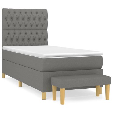 vidaXL Κρεβάτι Boxspring με Στρώμα Σκούρο Γκρι 90x200 εκ. Υφασμάτινο