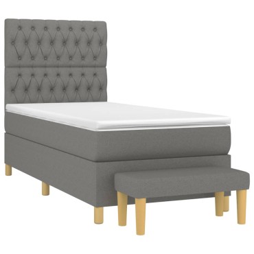 vidaXL Κρεβάτι Boxspring με Στρώμα Σκούρο Γκρι 90x200 εκ. Υφασμάτινο