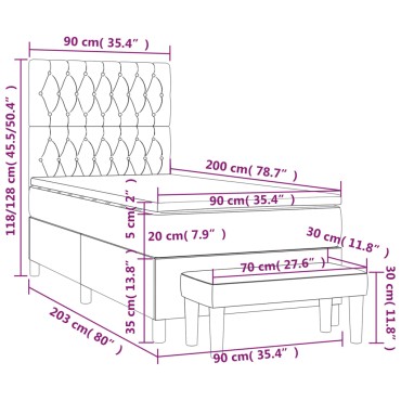 vidaXL Κρεβάτι Boxspring με Στρώμα Σκούρο Γκρι 90x200 εκ. Υφασμάτινο
