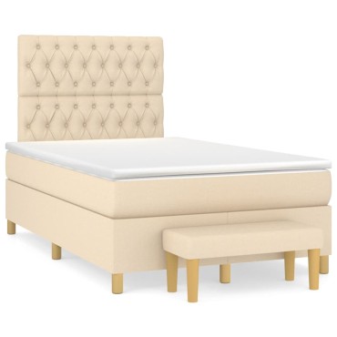 vidaXL Κρεβάτι Boxspring με Στρώμα Κρεμ 120x200cm Υφασμάτινο 1 τεμ. - Μονό