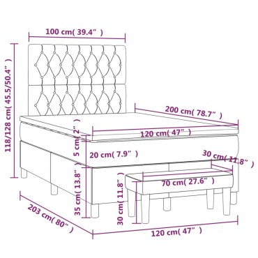 vidaXL Κρεβάτι Boxspring με Στρώμα Κρεμ 120x200cm Υφασμάτινο 1 τεμ. - Μονό