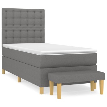 vidaXL Κρεβάτι Boxspring με Στρώμα Σκούρο Γκρι 90x190 εκ. Υφασμάτινο