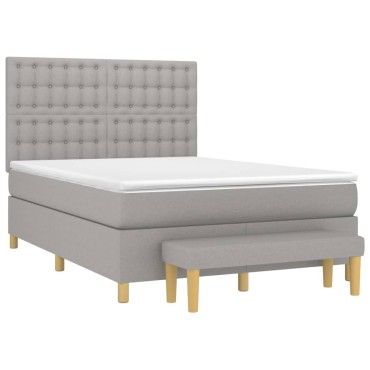 vidaXL Κρεβάτι Boxspring με Στρώμα Ανοιχτό Γκρι 140x200 εκ. Υφασμάτινο