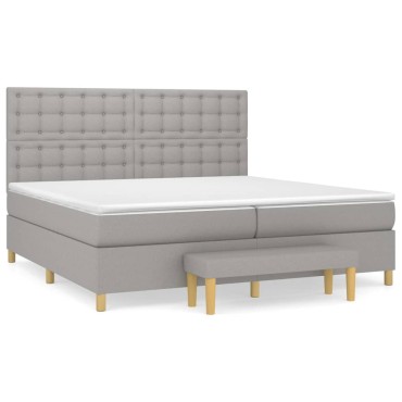 vidaXL Κρεβάτι Boxspring με Στρώμα Ανοιχτό Γκρι 200x200cm Υφασμάτινο 1 τεμ. - Διπλό