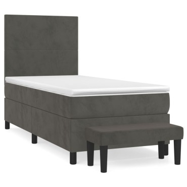 vidaXL Κρεβάτι Boxspring με Στρώμα Σκούρο Γκρι 90x190 εκ. Βελούδινο