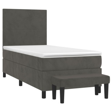 vidaXL Κρεβάτι Boxspring με Στρώμα Σκούρο Γκρι 90x200 εκ. Βελούδινο