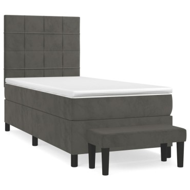 vidaXL Κρεβάτι Boxspring με Στρώμα Σκούρο Γκρι 90x190 εκ. Βελούδινο