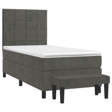 vidaXL Κρεβάτι Boxspring με Στρώμα Σκούρο Γκρι 90x200 εκ. Βελούδινο