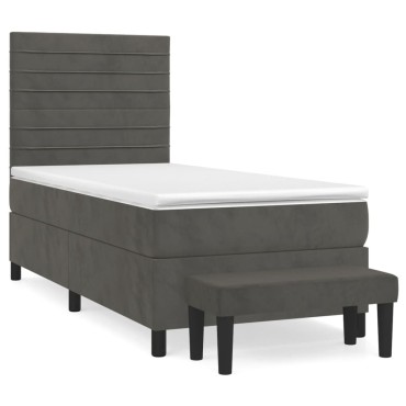 vidaXL Κρεβάτι Boxspring με Στρώμα Σκούρο Γκρι 80x200 εκ. Βελούδινο
