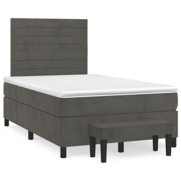 vidaXL Κρεβάτι Boxspring με Στρώμα Σκούρο Γκρι 120x200 εκ. Βελούδινο
