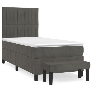 vidaXL Κρεβάτι Boxspring με Στρώμα Σκούρο Γκρι 90x190 εκ. Βελούδινο