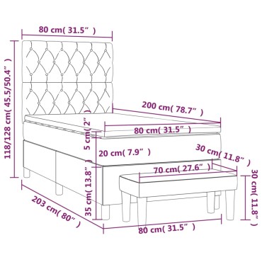 vidaXL Κρεβάτι Boxspring με Στρώμα Σκούρο Γκρι 80x200 εκ. Βελούδινο