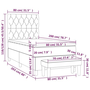 vidaXL Κρεβάτι Boxspring με Στρώμα Σκούρο Μπλε 80 x 200 εκ. Βελούδινο