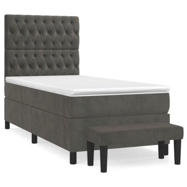 vidaXL Κρεβάτι Boxspring με Στρώμα Σκούρο Γκρι 90x190 εκ. Βελούδινο