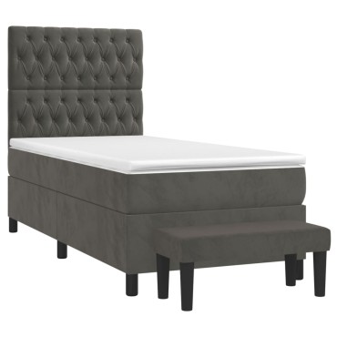 vidaXL Κρεβάτι Boxspring με Στρώμα Σκούρο Γκρι 90x200 εκ. Βελούδινο