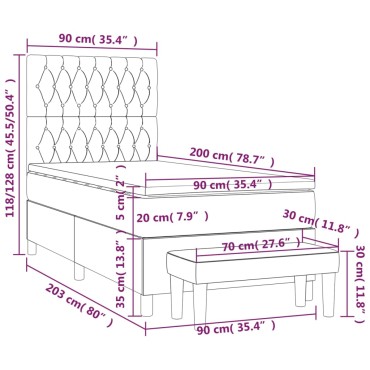 vidaXL Κρεβάτι Boxspring με Στρώμα Σκούρο Γκρι 90x200 εκ. Βελούδινο